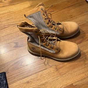 Timberland Open Weave Wheat Combat Boots Womens Sz 9.5 A13GC Mesh Leather Brown